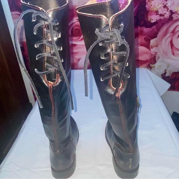 BED|STU Black and Red Lace Up Boots - Picture 2 of 11